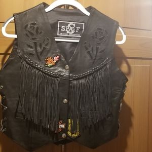 Leather motorcycle vest